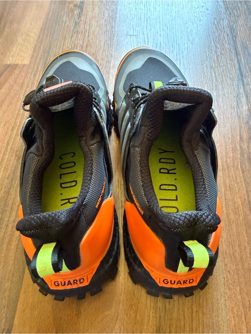 adidas Black Sneakers with Orange Trim and Neon Green Insole - Picture 9 of 11